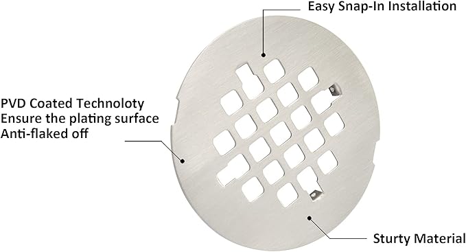 Artiwell 4-1/4” OD Snap-in Shower Drain Cover, Round Shower Drain Strainer Grid, Replacement Cover, Designed for Long-Lasting