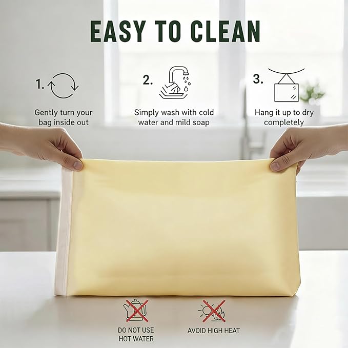 PIPI&TITI Reusable Beeswax Bread Bag for Homemade Bread (2-packs),Zippered Bread Bag for Sourdough Storage,17x12.6 inches Food Storage,Portable Cotton and Beeswax Bag,Freezer-Friendly