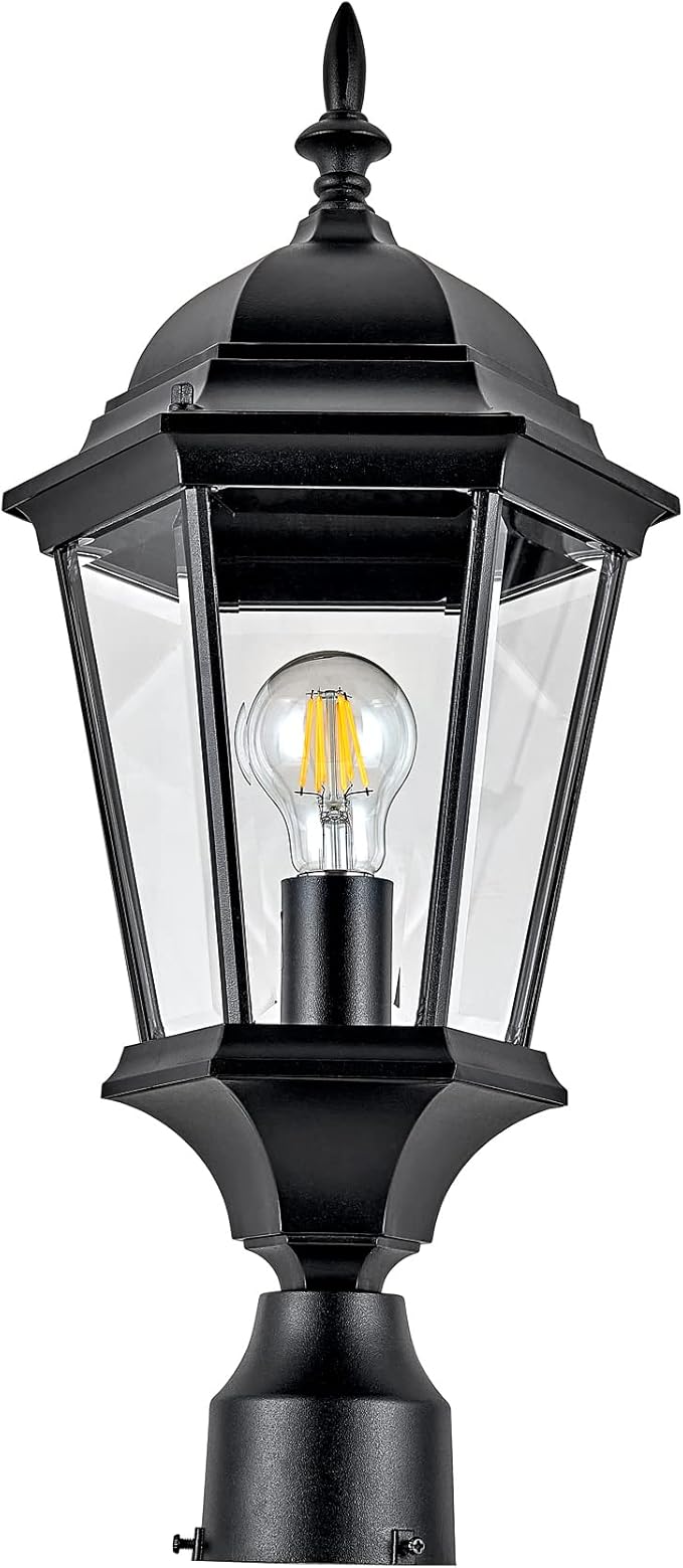 Design House 589192-TBK Traditional Oak Creek Outdoor Post Top Light with Clear Glass for Driveways and Porches, Textured Black