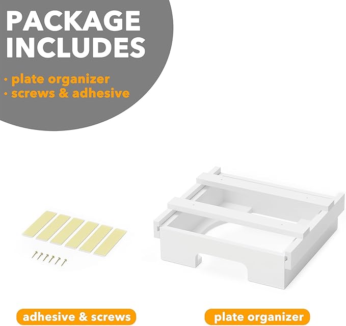 SpaceAid 9-inch Paper Plate Dispenser, Under Cabinet Bamboo Plates Holder, Kitchen Counter Vertical Dipensers Holders Countertop Caddy, White