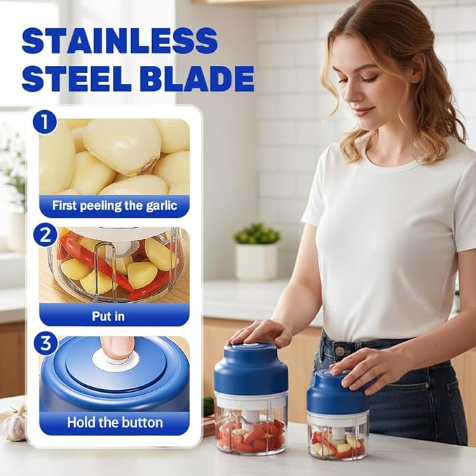 Electric Garlic Chopper, Mini Food Processor Small USB Rechargeable Mini Chopper, Wireless Electric Veggie Grinder & Garlic Mincer for Onion, Chili, Ginger (Green, 320ML)