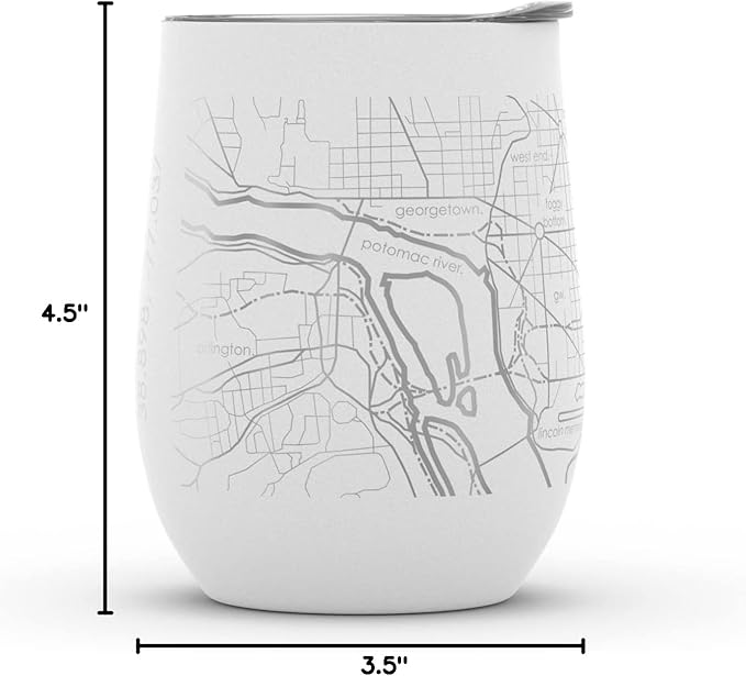 Well Told Engraved Washington DC Map Insulated Wine Tumbler, Etched Stainless Steel Wine Tumbler (12 oz, White) City Map Insulated Tumbler, Custom Insulated Tumbler, Outdoor Drinkware