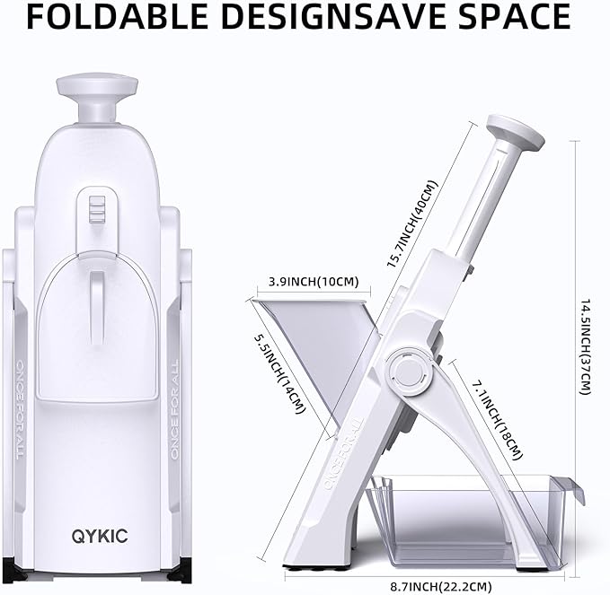 Safe Mandoline Slicer,Vegetable Potato Slice Food Cutter for Kitchen,Thickness Adjustable Upright Veggie Chopper for Fast Meal prep (White)
