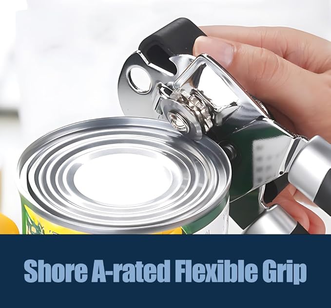 Manual Can Opener, Heavy Duty Stainless Steel Smooth Edge Handheld Can Opener with Comfortable Soft Grip Handle for Seniors and Easy Opening