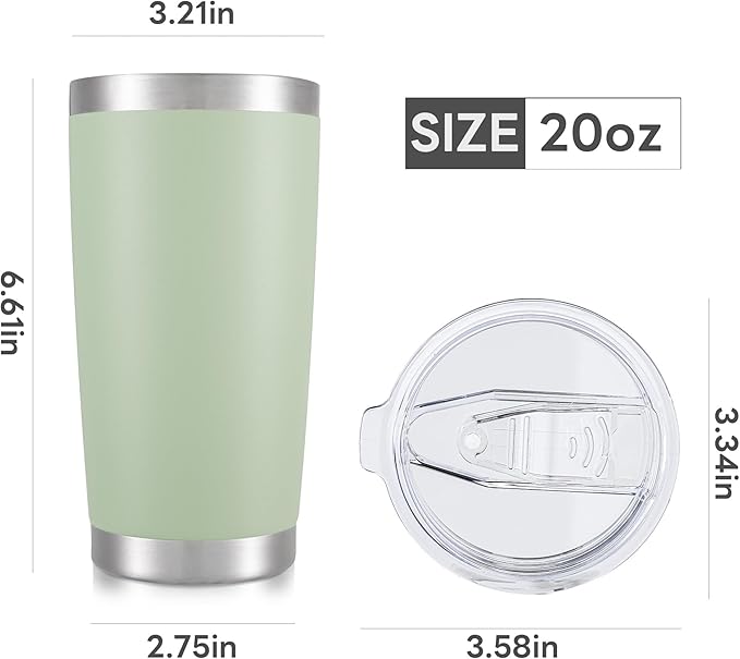20 oz Tumbler with Lid Stainless Steel Insulated Tumblers Bulk Double Wall Vacuum Cups Powder Coated Travel Mug Keep Drinks Cold and Hot, Sagebrush Green, 4 Pack