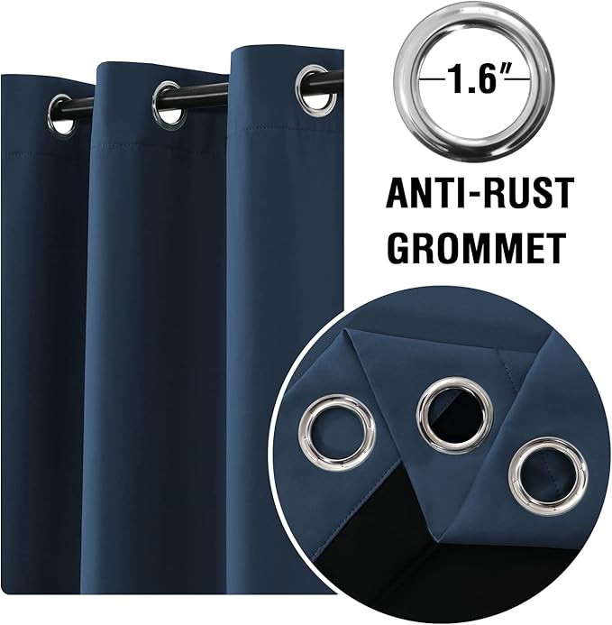 H.VERSAILTEX 100% Blackout Curtains with Black Liner Backing, Thermal Insulated Curtains for Living Room, Noise Reducing Drapes, 52 inches Wide x 96 inches Long Per Panel, Set of 2 Panels, Navy Blue