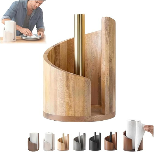 Mountain Paper Towel Holder, 2026 New Wooden Mango Wood Stand with Iron Base, One-Handed Operation, Fits Jumbo Rolls, Modern Countertop Towel Holder for Kitchen & Bathroom (Natural)