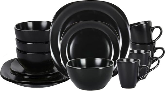 Stoneware Square 16pc Dinnerware Set, Matte Black