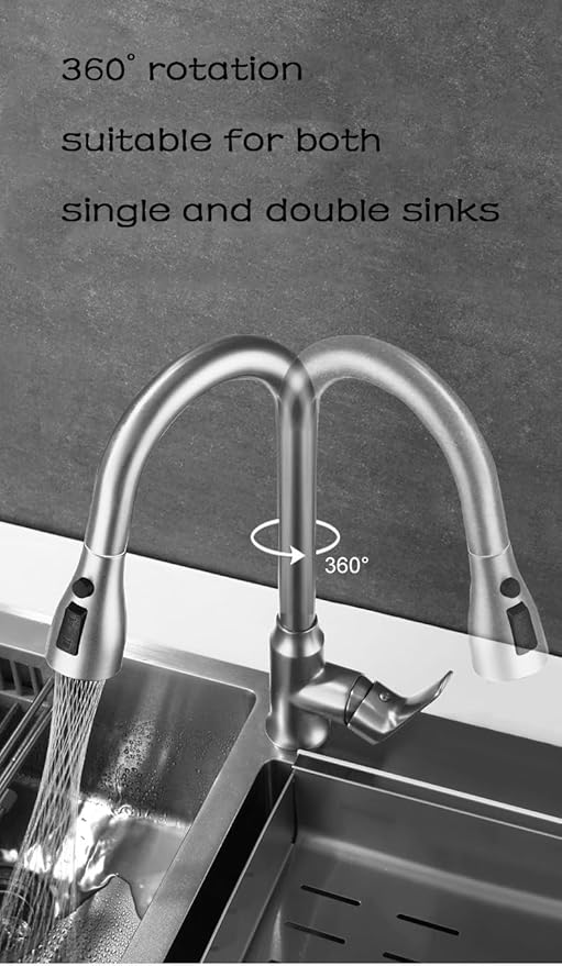 Kitchen Faucets with Pull Down Sprayer with Pull Down Sprayer 3 Modes High Arc Single Handle Stainless Steel Hot and Cold Faucets Silvery