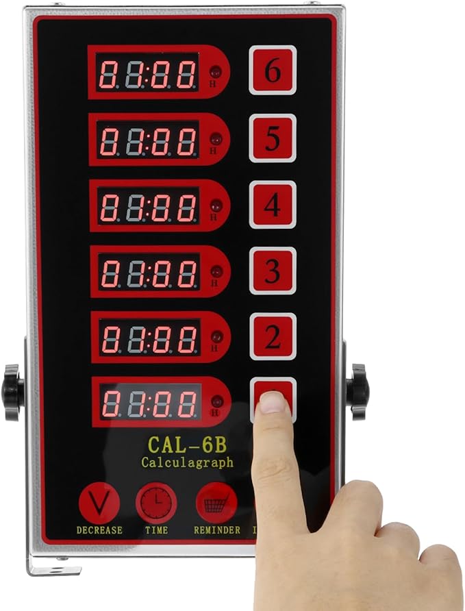 QWORK Kitchen Timers for Cooking – 6 Channel Commercial Kitchen Timer with Ultra-Loud Alarm, LED Display, No Battery Needed, for Restaurants and Catering