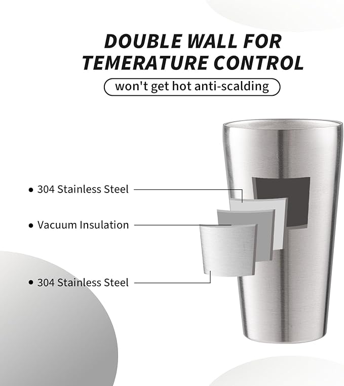 6 Pack 18.6 oz Stainless Steel Insulated Cup, Double Wall Vacuum Metal Cup, Reusable Camping Cups Unbreakable Indoor Outdoor for Party, Home, Office, BBQ, Silver