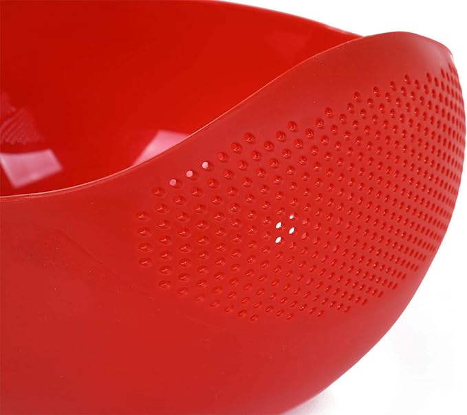 Mintra Home Rice Colander (Red) - Strainer, Lightweight, for cleaning rice, beans, fruit and vegetables 9.5x13x7