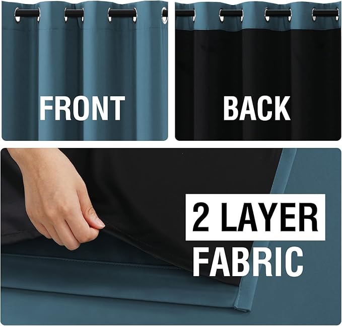 H.VERSAILTEX Blackout Curtains with Liner Backing, Thermal Insulated Curtains for Living Room, Noise Reducing Drapes, 52 inches Wide x 96 inches Long Per Panel, Set of 2 Panels, Mallard Blue