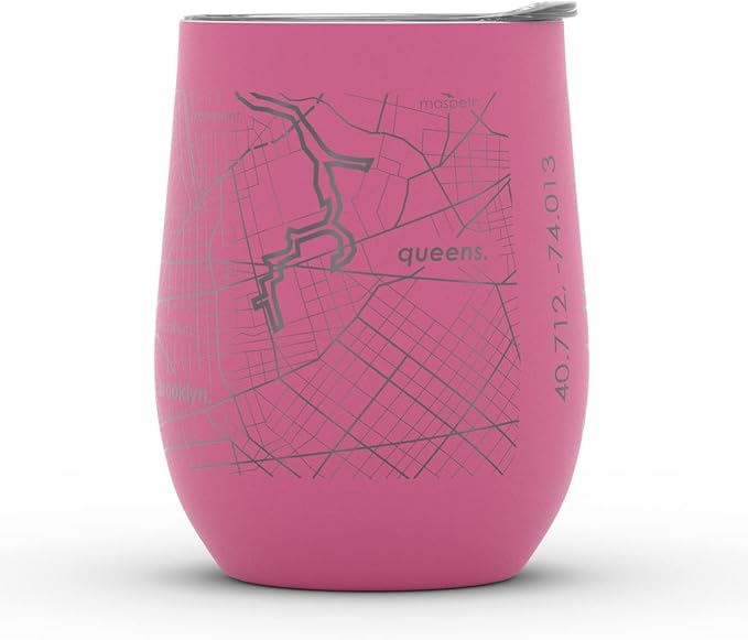 Well Told Engraved New York City Map Insulated Wine Tumbler, Etched Stainless Steel Cup (12 oz, Sunset Pink) City Map Insulated Tumbler, Custom Insulated Tumbler, Outdoor Drinkware
