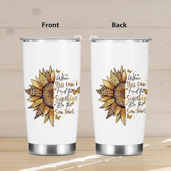 Sunflower Gifts for Women Tumbler, Positive Sunflower Stuff Accessories Birthday Christmas, Inspirational Sunshine Butterfly Coffee Mug Stainless Steel Vacuum Insulated Double Wall Travel Cup 20oz