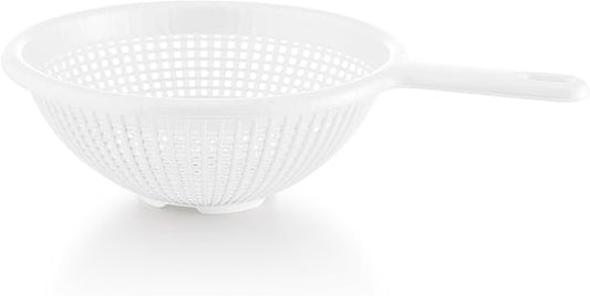 YBM Home 8.5 Inch Deep Plastic Strainer Colander with Long Handle – Made of Food Safe BPA-Free Plastic - Durable and Dishwasher Safe - Use for Pasta, Noodles, Spaghetti, Vegetables and More (1, White)