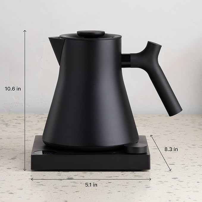 Fellow Corvo EKG Pro Electric Tea Kettle - Quick Heating, Precise Temperature Control Electric Kettle, Scheduling, Built-in Brew Timer for Boiling Water - Stone Blue with Walnut Handle - 0.9 Liter