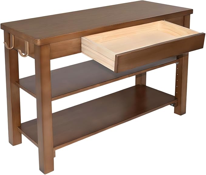 Shoe Storage Bench Wood Entryway: Shoe Rack Bench with Drawer 3-Tiers Height Adjustable,Rustic Wooden Organizer for Front Door Entrance Hallway Living Room,Mudrooms (Walnut 2-Tiers, 31.5")