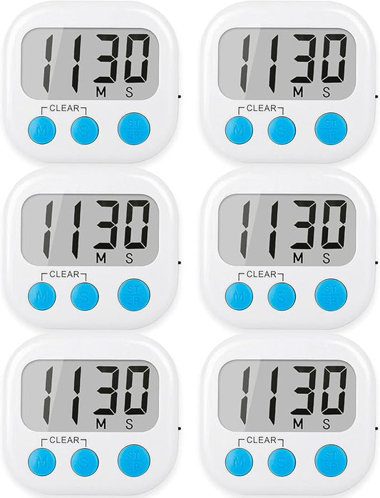 6 Pack Digital Kitchen Timers for Cooking Magnetic Timer for Cooking Loud Alarm White