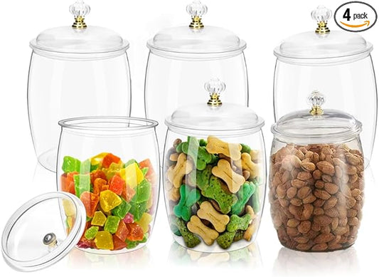 6 Pack 64 Oz Plastic Candy Jar with Lids, Airtight Clear Cookie Storage Containers, Leakproof Apothecary Style Kitchen Organization for Home, Wedding, Pantry & Bathroom Deco