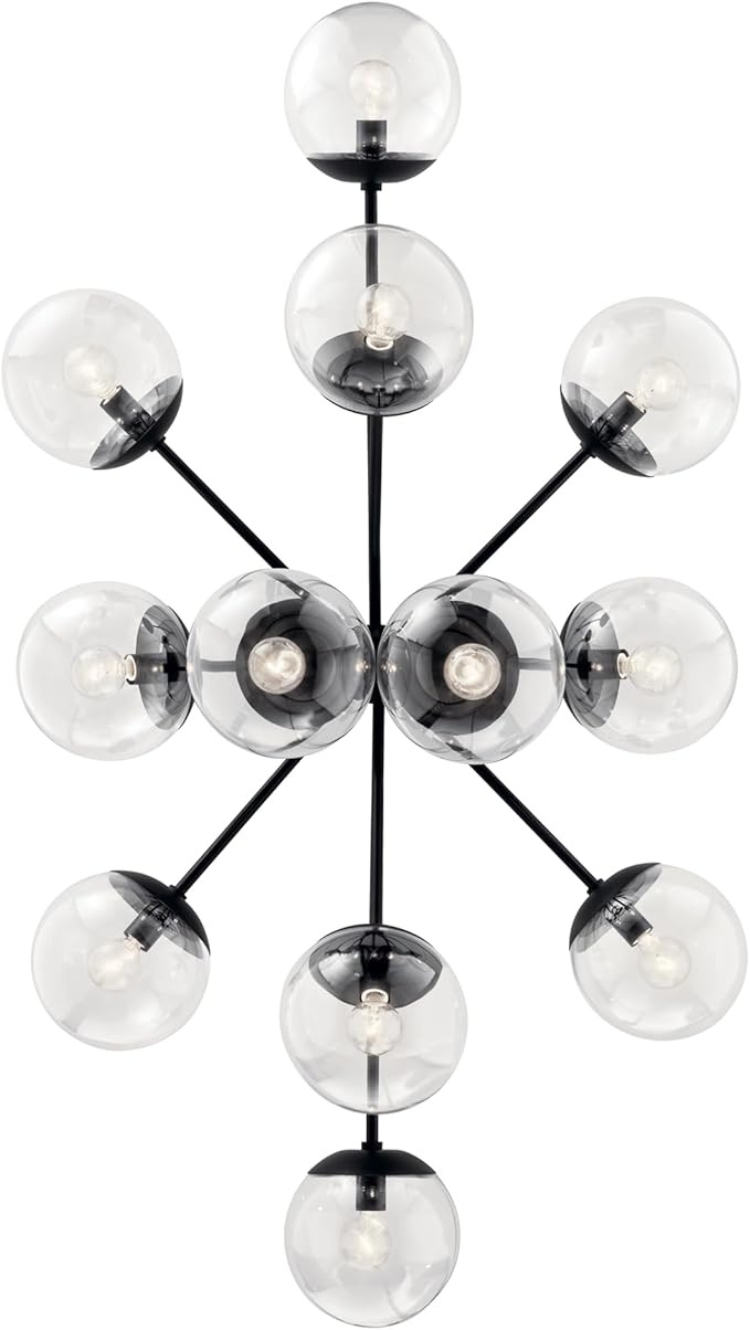 KICHLER Silvarious 12-Light Linear Convertible Chandelier, Soft Modern Light with Clear Glass in Black, for Dining Room or Living Room (17.75" x 26.75" x 48"), 52703BKCLR