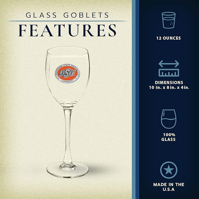 Heritage Pewter Oklahoma State Cowboys Glass Goblets – Set of 2 | 12 OZ Goblet Wine Glasses | Expertly Crafted Pewter Glass