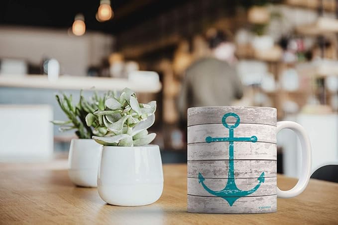 MUGBREW White Rustic Wood Anchor Ceramic Coffee Mug Tea Cup, 11 OZ
