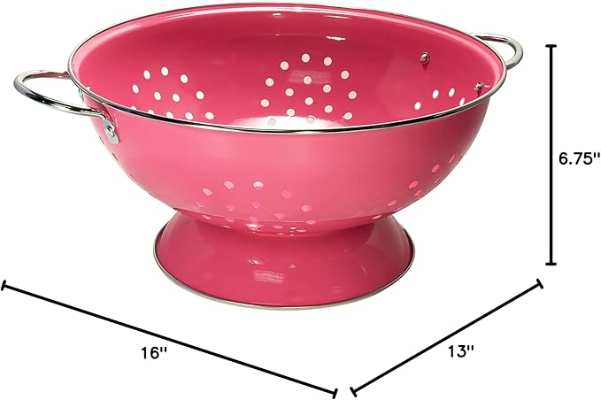 Reston Lloyd Calypso Basics Extra Large Enameled Colander with Solid Base, Strainer Basket with Handles, for Pasta, Berries, Vegetables, Fruit, Magenta ( 7 Quart, 224oz/ 6.6 L )