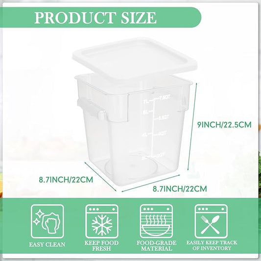 Lallisa 8 Pack 8 Qt Clear Food Storage Container with Handles and Lid Commercial Grade Square Food Storage Containers Polycarbonate Air Tight box for Home Kitchen Restaurant (White)