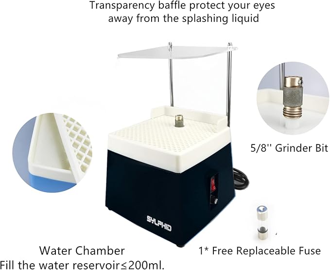 SYLPHID Portable Mini Glass Grinder 110V Stained Grinder Machine for Diamond Ceramic Shell Art DIY, Free 5/8'' Grinder Bits Included Black