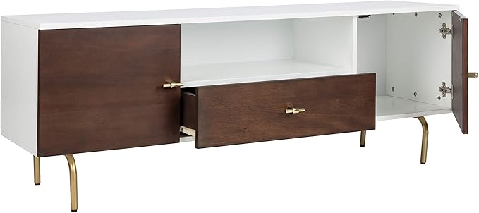 Safavieh Home Genevieve Mid-Century Modern Walnut and White Storage TV Media Stand