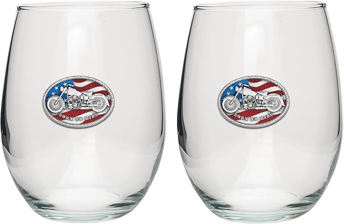 Heritage Pewter Motorcycle Glass Goblets – Set of 2 | 12 OZ Goblet Wine Glasses | Expertly Crafted Pewter Glass