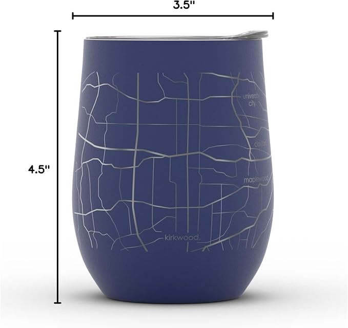 Well Told Engraved St. Louis Missouri Map Insulated Wine Tumbler, Etched Stainless Steel Cup (12 oz, Midnight Blue) City Map Insulated Tumbler, Custom Insulated Tumbler, Outdoor Drinkware