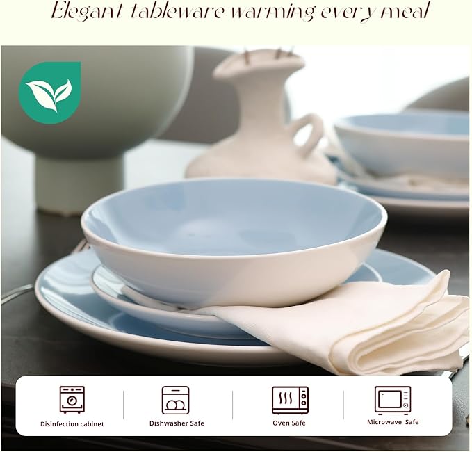 Stoneware Coupe Shape 12pc Dinnerware Set, Outside White + Inside Blue