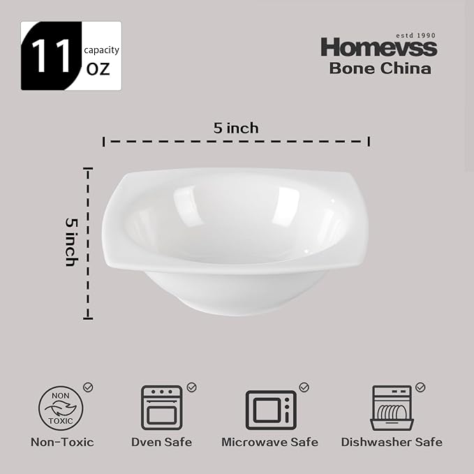 HomeVss, New Bone China Dinnerware SEt, Rim Square Shape, 40pc Set