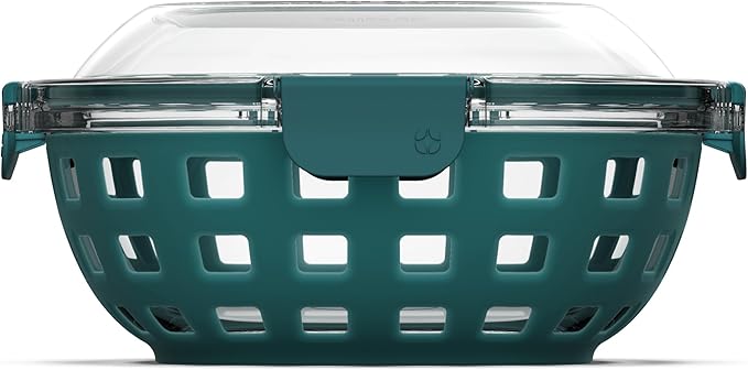 Ello Duraglass Meal Prep Lunch Bowl Container, 5 cup- Glass Food Storage Container with Silicone Sleeve and Airtight BPA-Free Plastic Lid, Dishwasher, Microwave, and Freezer Safe
