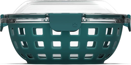 Ello Duraglass Meal Prep Lunch Bowl Container, 5 cup- Glass Food Storage Container with Silicone Sleeve and Airtight BPA-Free Plastic Lid, Dishwasher, Microwave, and Freezer Safe