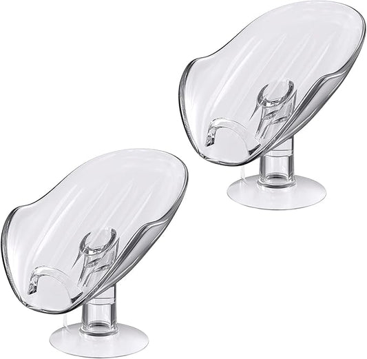 NPET Not Punched Self Draining Plastic Soap Dish Holder with Enlarged Suction Cup,Portable Soap Tray for Bathroom Shower, Kitchen Sink, Save Space and Soap (2, 2 Clear)