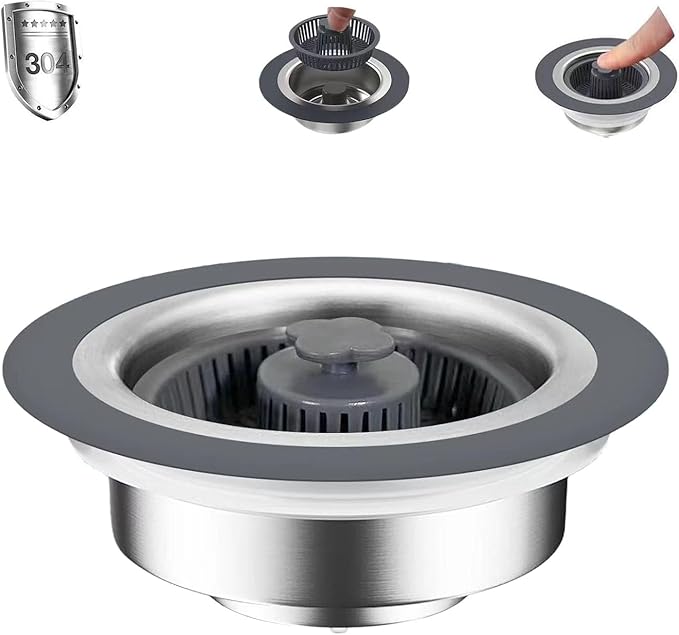 Kitchen Sink Drain Strainer, 3 in 1 Stainless Steel Kitchen Sink Stopper and Strainer, for Standard 3-1/2 Inch Drain(Opening Diameter is 2.83-3.38 inches,Depth >1.7 in)