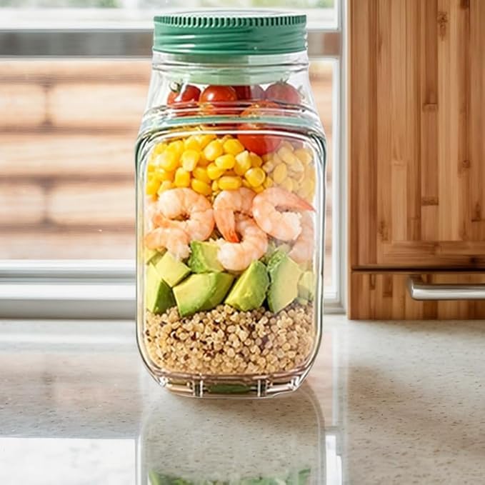 The Original Salad Pod,Original Mason Jar Side Open, Mason Jar, Jars With Lids Meal Prep,Suitable for Home, Outdoor and Travel (Salad Pod (2pcs))