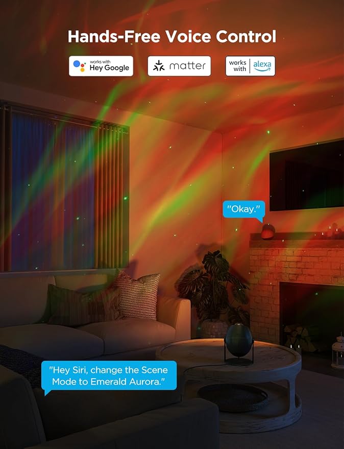 Govee Star Light Projector with 3 Aurora Flowing Effects, Works with Matter, Alexa and Google Assistant, 52 Scene Modes, 18 White Noise Options, LED Night Light Projector for Bedroom, Without Plug