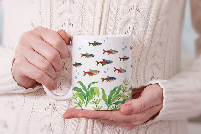 MUGBREW Neon Tetra Fish Ceramic Coffee Mug Tea Cup, 11 OZ