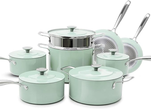 Nuwave Lux 13-Piece Premium Cookware Collection, Healthy G10 Duralon Blue Ceramic Nonstick, Ultra Durable, PFAS-Free, Lightweight & Works on All Cooktops