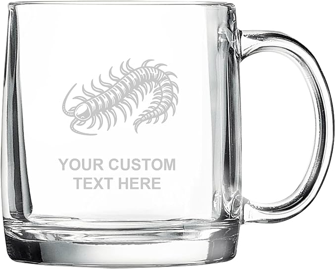 Centipede, Personalized 12.5 oz Polar Camel Glass Coffee Desk Mug – Custom Laser Engraved Clear Cup for Tea, Espresso, Latte, Whiskey - Microwave Safe/Made in USA