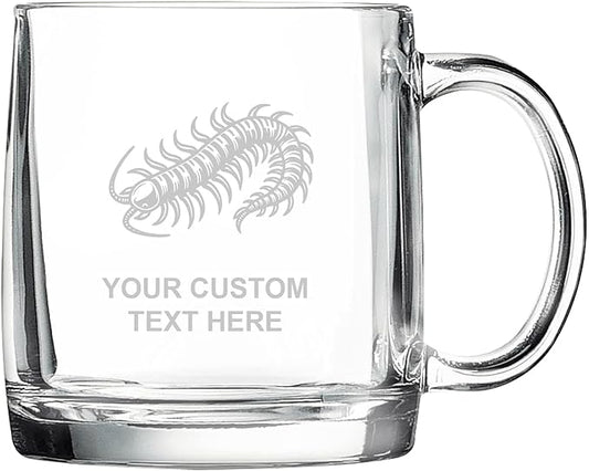 Centipede, Personalized 12.5 oz Polar Camel Glass Coffee Desk Mug – Custom Laser Engraved Clear Cup for Tea, Espresso, Latte, Whiskey - Microwave Safe/Made in USA