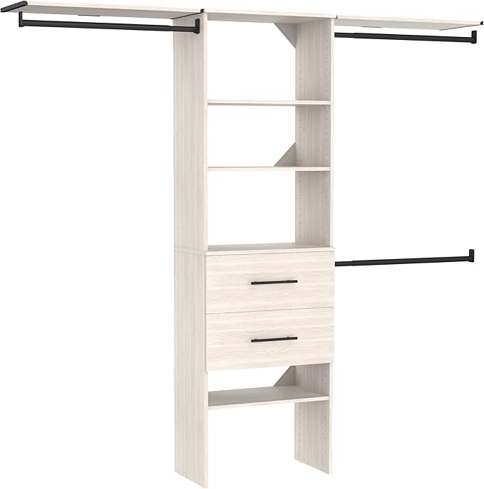 ClosetMaid SuiteSymphony 25-Inch Closet System Tower with (3) Hang Rods, (2) Drawers, and (2) Top Shelves, White Timber