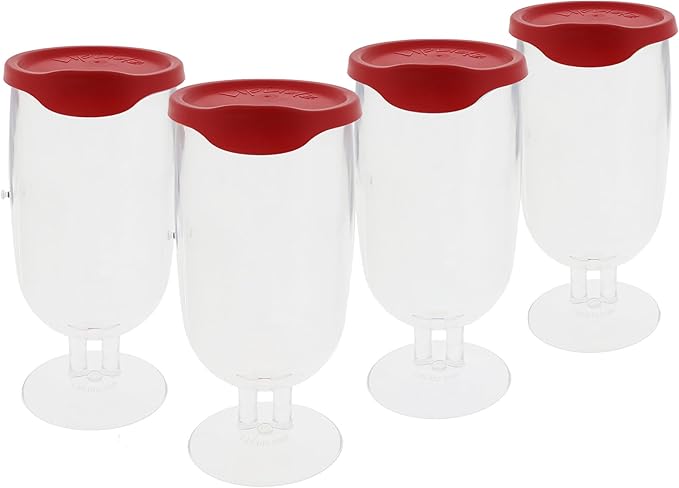 LipLidz Brewtail/Tumbler Glasses, 4 Pack, 20.7 oz Dual-Stemmed BPA-Free Plastic Drinkware with Drink-Through Attachable Lid, Shatterproof, Made in USA (Red)