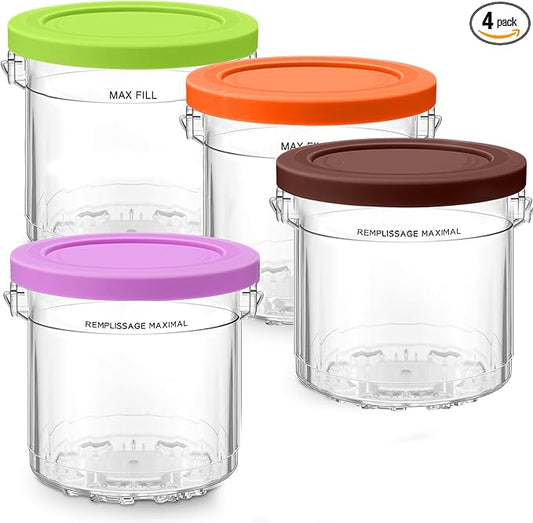 For Ninja Creami Pints and Lids 4 Pack 16oz,Compatible with Ninia 7-in-1 NC299AMZ & NC300s Series Creamy lce Cream Maker,BPA-Free&Dishwasher Safe