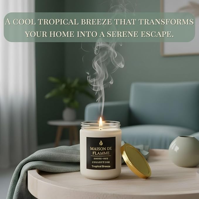 Tropical Breeze Odor-Eliminating Scented Candle (White Jar, 200g/7oz) | Long-Lasting Premium Soy Wax Candle for Smoke, Kitchen & Pet Odors