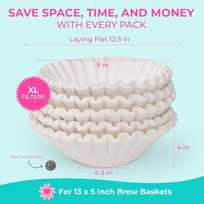 Katy's Extra Large Coffee Filters (12.5” x 4.5” Inch) Fits 1.5 to 3 Gallon Commercial Machines - Premium Quality, Tall & Wide, No Coffee Ground Overflow - Made for Restaurants & Cafes (Bulk Pack)